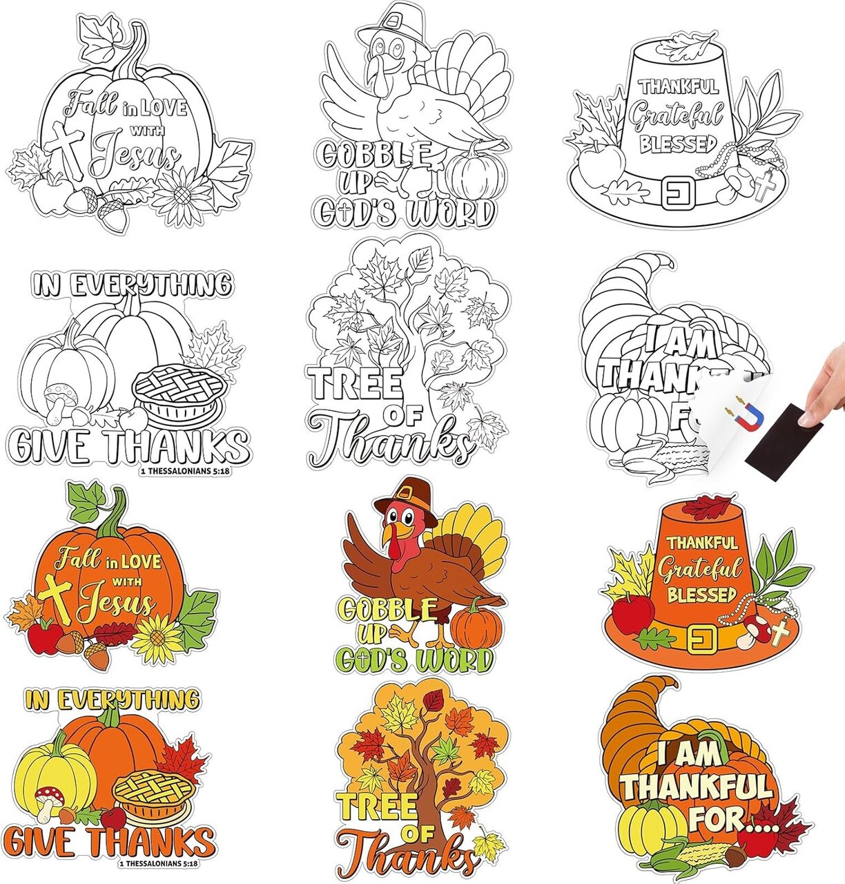 36PCS Thanksgiving Christian Crafts Kit – Turkey, Pumpkin & Jesus DIY Coloring Magnets for Kids, Fall Religious Sunday School Crafts & Autumn Activity Supplies (Thanksgiving) 7.87 x 7.87 x 0.03 inches